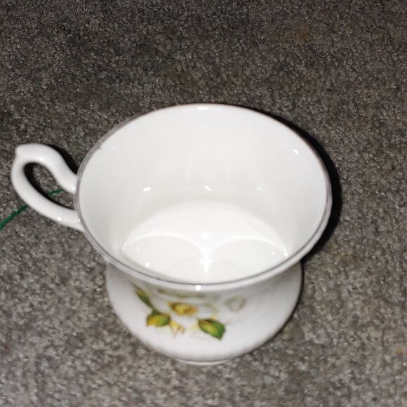 VINTAGE Royal Dover Bone China Teacup & Saucer Dogwoods w Gold Trim England - Picture 9 of 9